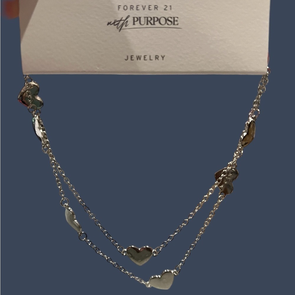 Forever 21 Silver Layered Heart Charm Necklace NWT